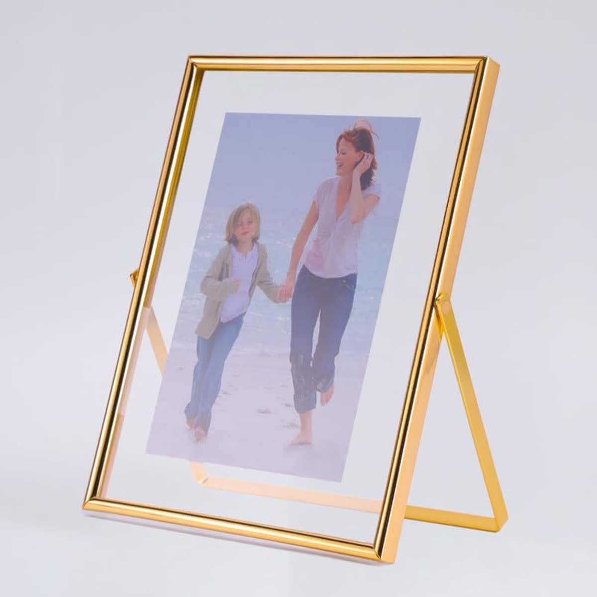 Lijsten, metalen glazen tafelblad, desktopdisplay voor Valentijnsdag, bruiloft, thuis of kantoor, geschikt voor 16 x 20 cm foto (goud, 16 x 20 cm)