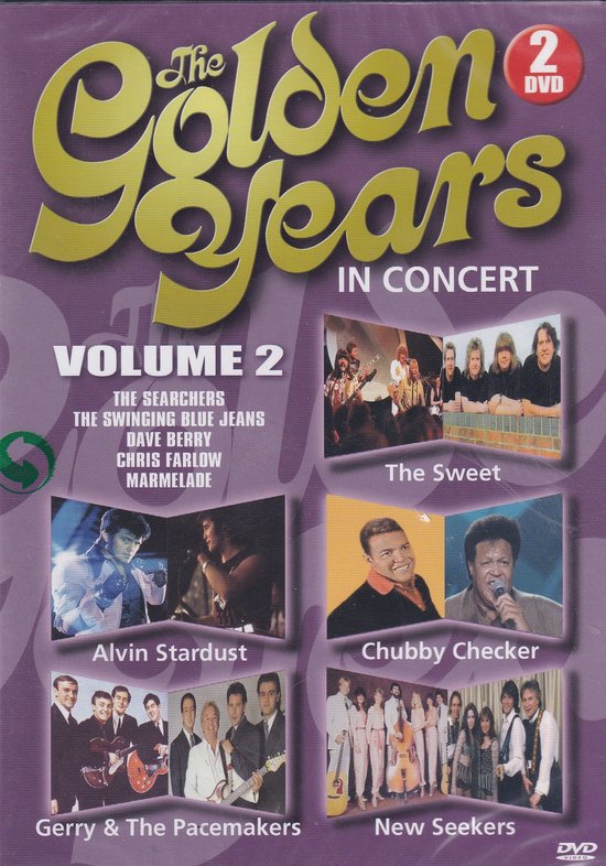 DVD hoes met de titel "The Golden Years Volume 2". Toont foto's van The Searchers, Alvin Stardust, Gerry & The Pacemakers, The Sweet, Chubby Checker en New Seekers.