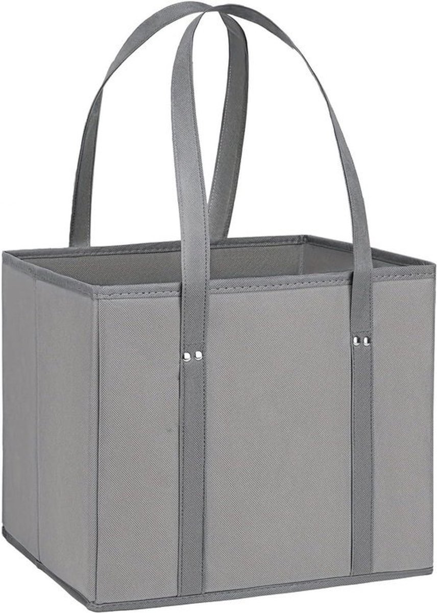 Herbruikbare boodschappentassen - Stoffen draagtassen - Boodschappen doen - Opvouwbaar in boxvorm - 33 x 26 x 28 cm - Grijs