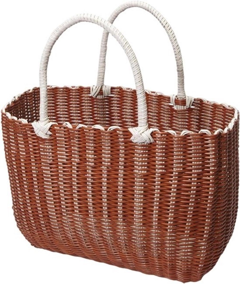 Winkelmand - Opbergmand Decoratieve doos - Boodschappen doen - Handgeweven rotanlook - 23x16x24cm - Bruin