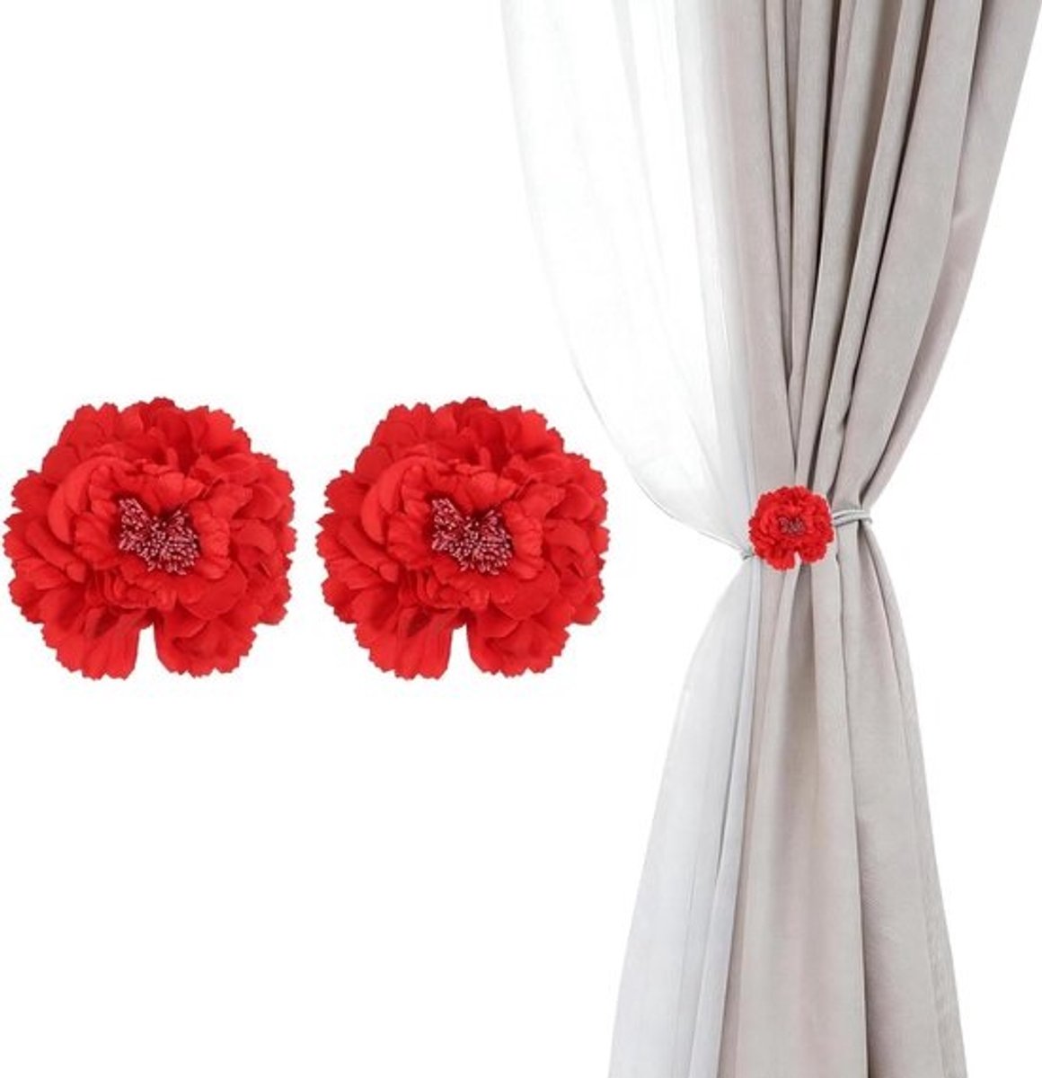 Bloem Gordijn Clips - Gordijn Tiebacks - Raamdecoratie - Kunstbloem Design - 2 stuks - Grijs