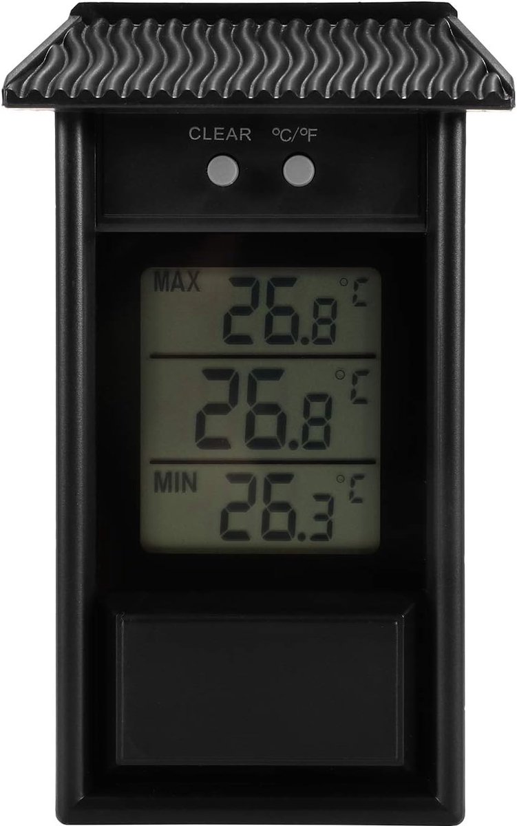 Dailygoods - Broeikasthermometer - Digitale thermometer - Waterdicht - Zwart - Temperatuurbereik - Geschikt voor binnen en buiten - 0,1°C resolutie