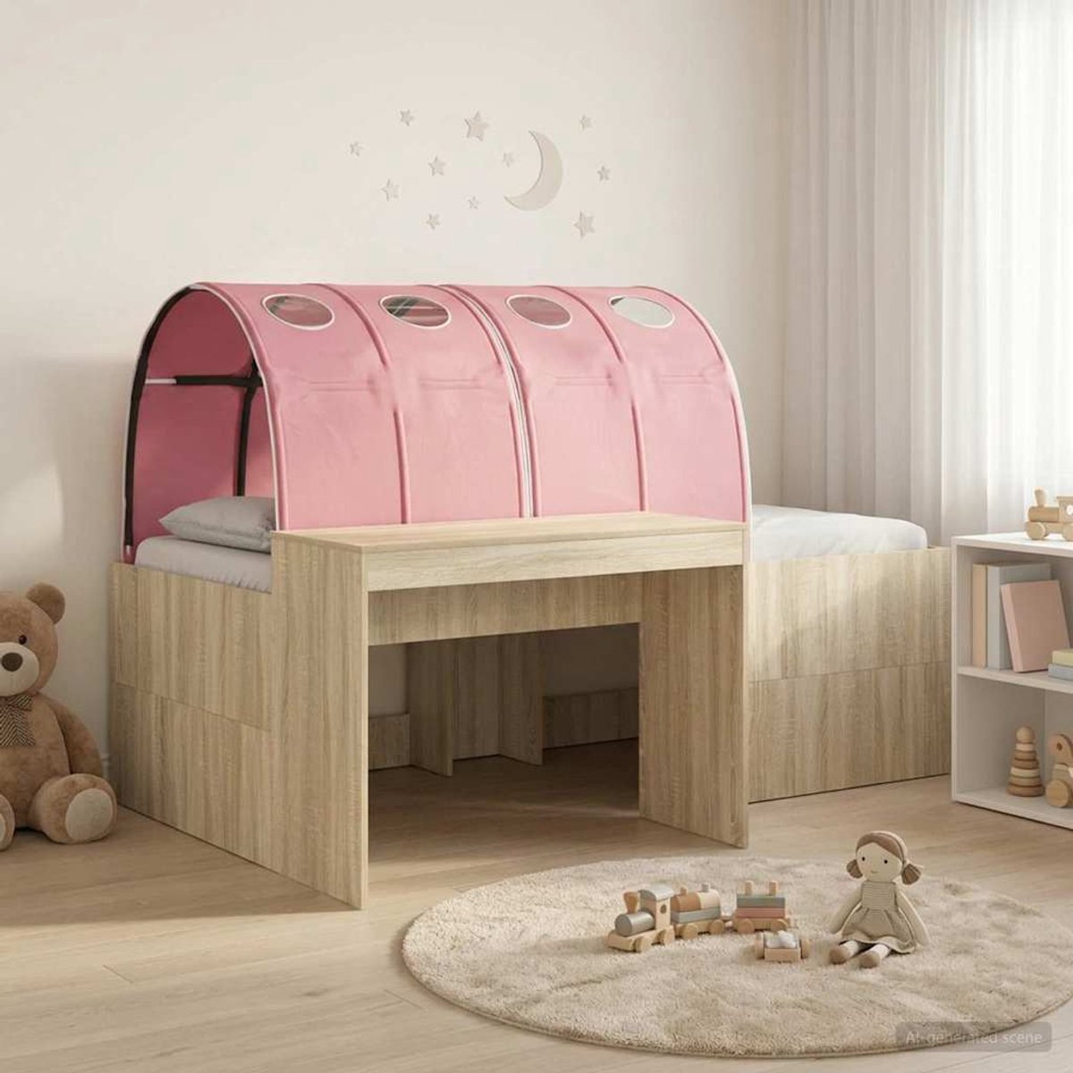 vidaXL Bed - met - Tunnel - 3 - st - Sonoma - eiken - en - roze - Bewerkt - hout Sonoma eiken en roze