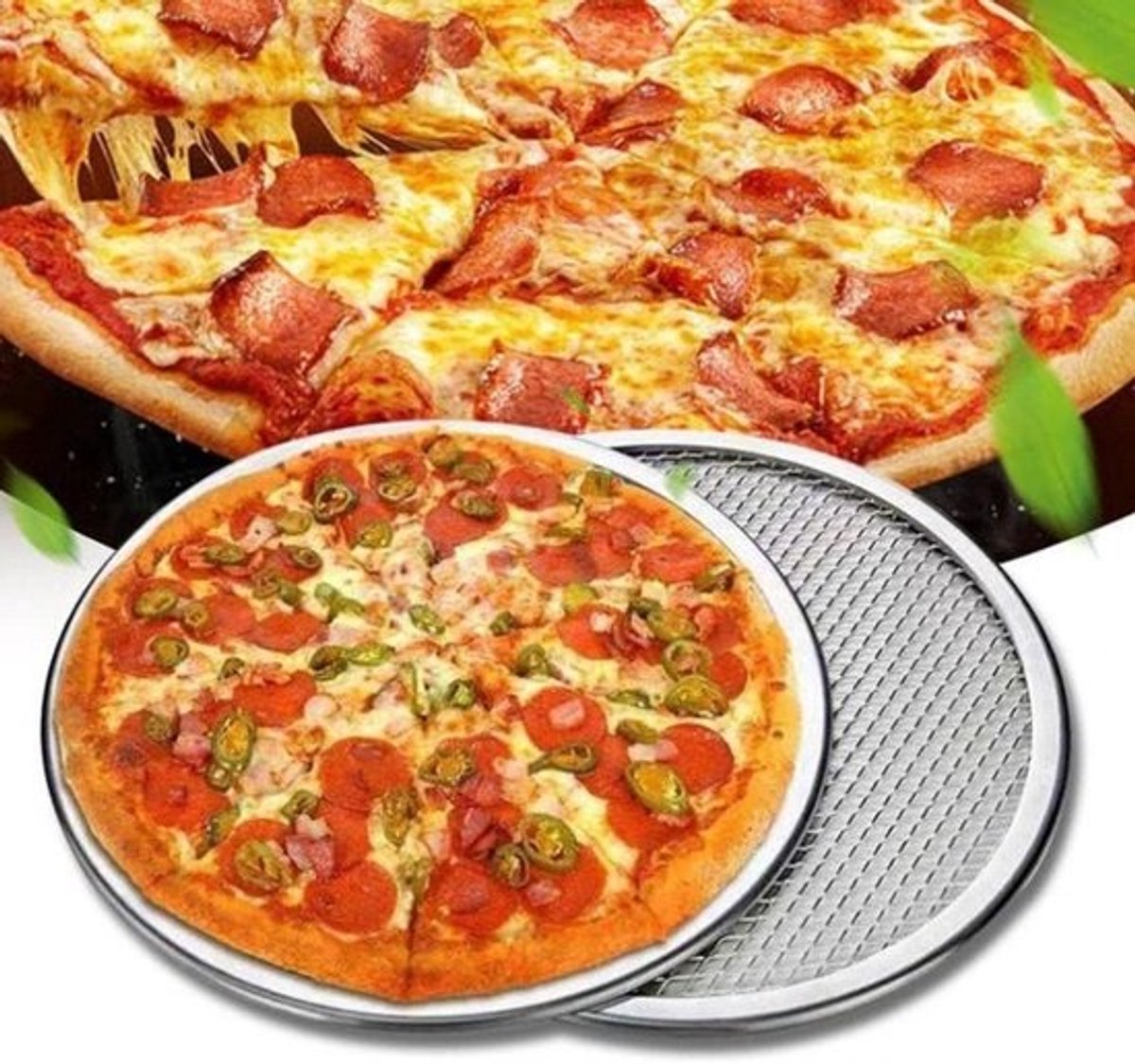 Pizza Bakplaat - Baknet Pizza - Knapperige Pizza Bakken - Ademende Gaten - 30 cm Diameter - Zilverkleurig
