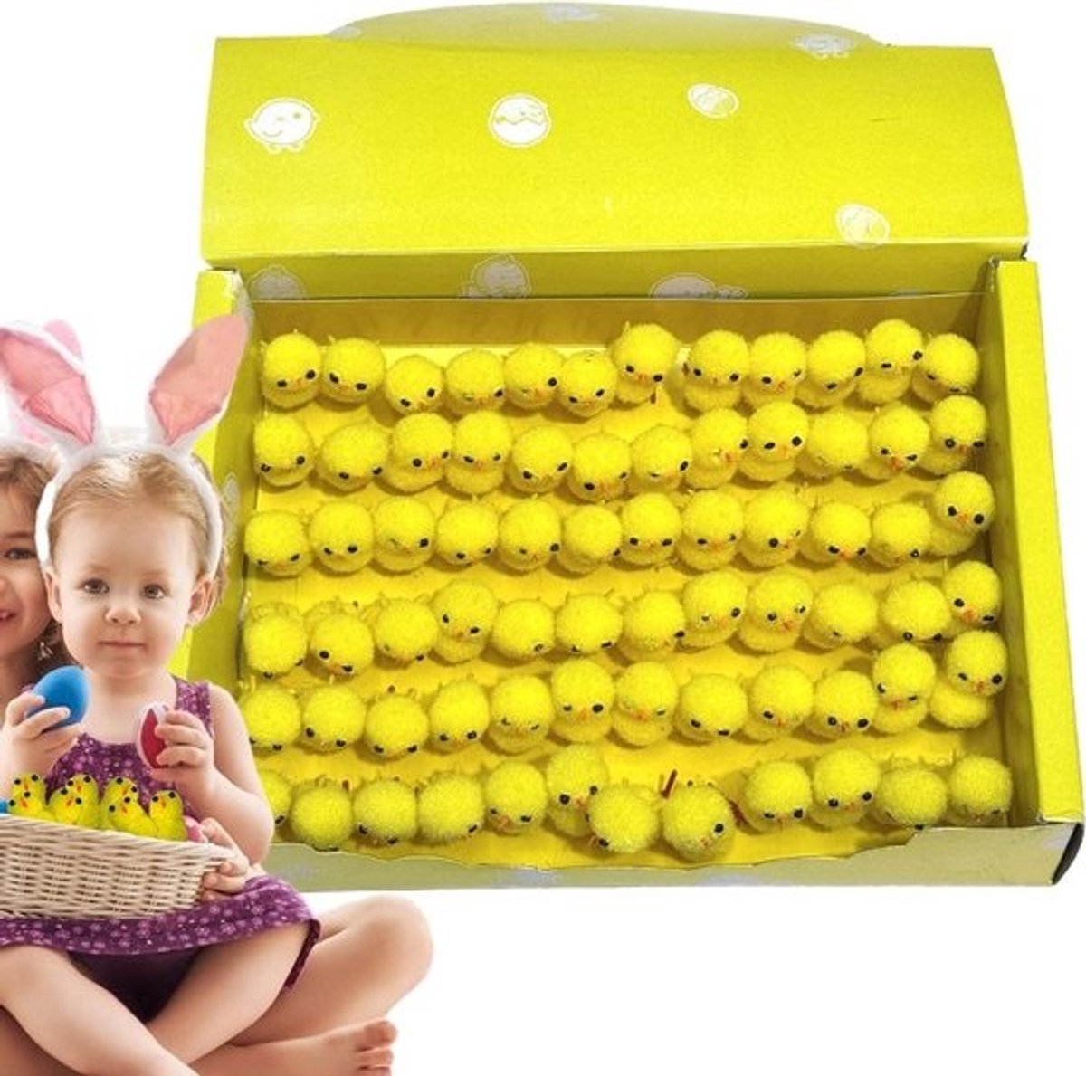 Paaskuikens Set - Kleine kuikens - Decoratie - Zacht pluche materiaal - 72 stuks - Geel