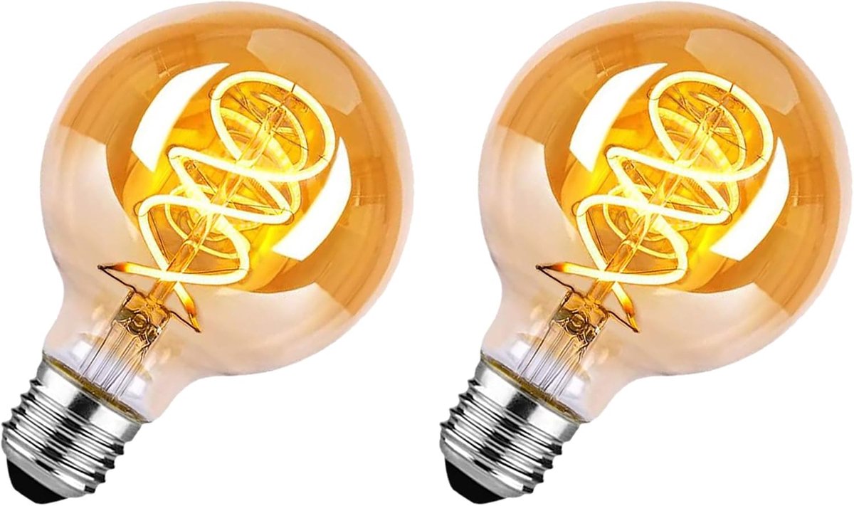 Vintage LED-lamp, 4W dimbaar E27 Vintage Edison-lamp, warm wit, retro, decoratieve lamp voor woonkamer, slaapkamer, eetkamer, keuken, bar - amber, 2-pack (80 mm)