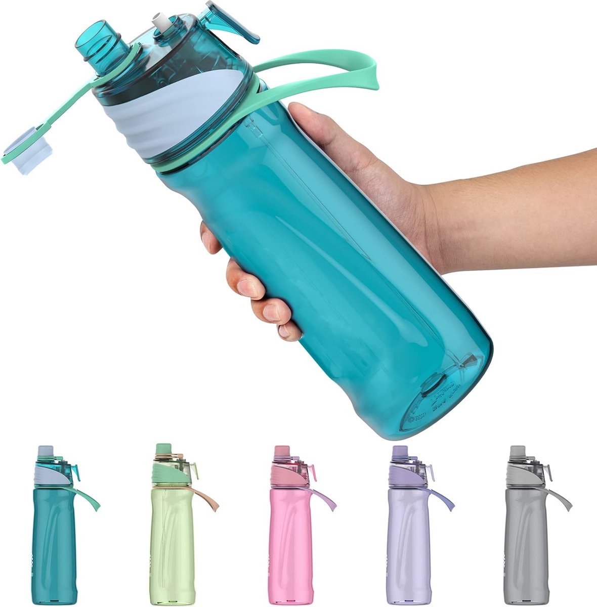 1L Spray Bottle Lekvrije Water Bottle Waterfles met Spray Mist Lekvrije Mist Drinkfles voor Fietsen Wandelen Klimmen Buitensport Hydratatie Koeling(Blauw)