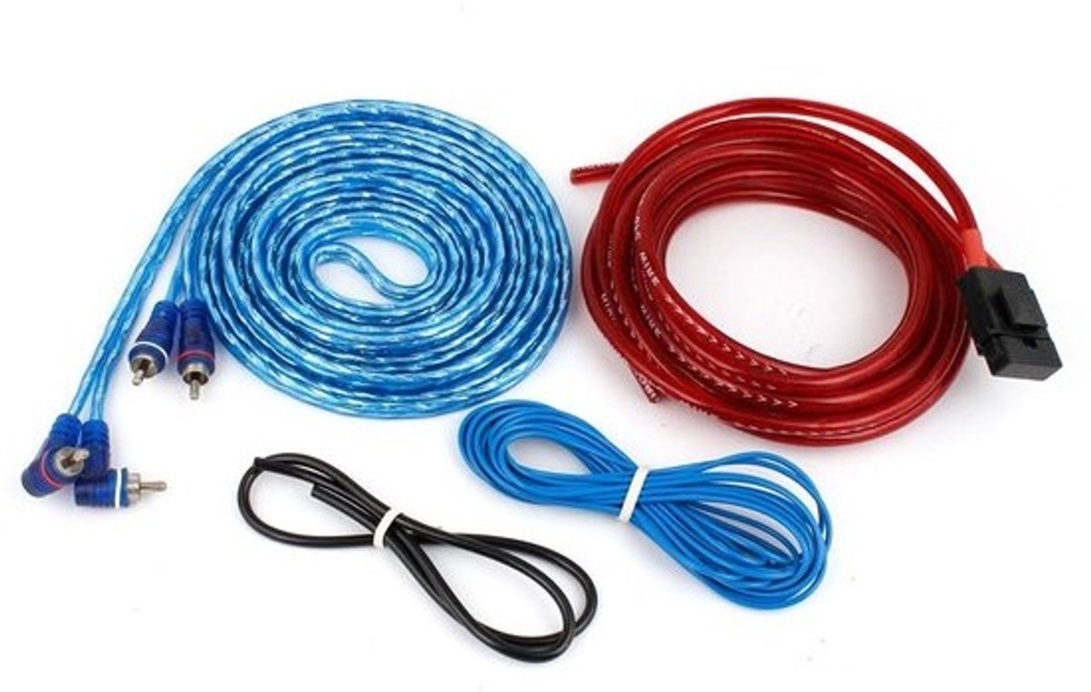 Kabelset Versterker - Audio Bekabeling - Auto Audio - Inline Zekeringhouder - 405 cm Rode Kabel - Zwart Blauw Rood