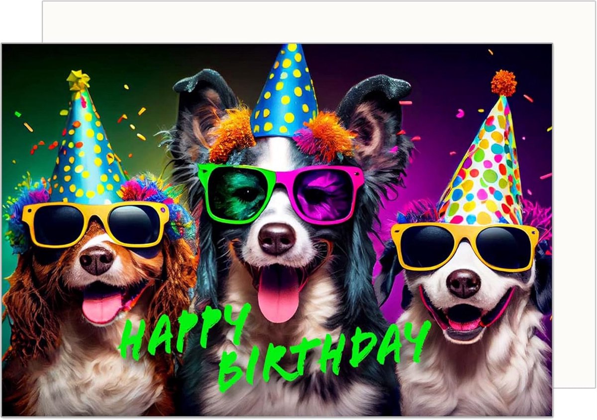 Seidel Premium verjaardagskaart met envelop. Wenskaart Billet Happy Birthday Humor grappig cool man vrouw tiener jongen meisje honden feest (G3503 SW023)