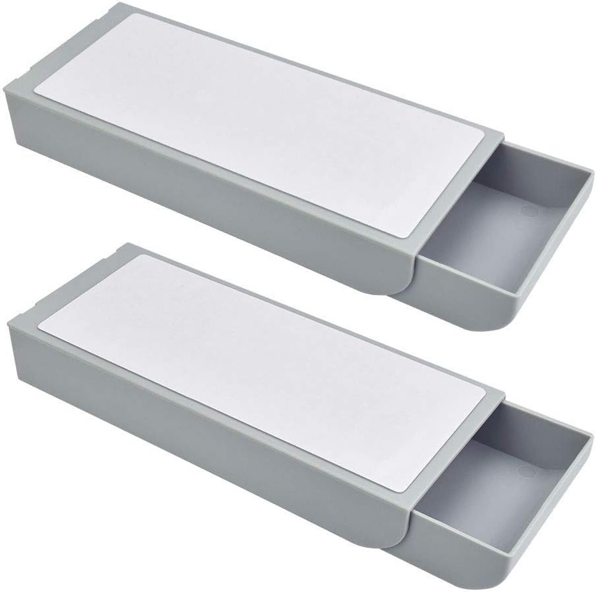 2 Stks Lade Pen Box Onder Bureau Draw Organizer Verborgen Desktop Organizer Lade Potlood Tray Zelfklevende Lade Opslag Plastic Grijze Lade Organizer Bureau voor Office Home School Student