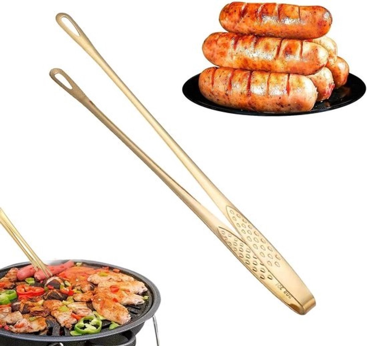 Grilltang Roestvrij Staal - Voedselclip Keuken - Buiten Koken - Antislip Handvat - 28 cm - Goud