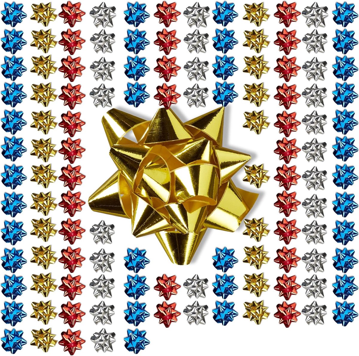 Strikken set van 100, zelfklevend, strikken voor verjaardagen of Kerstmis, ster, Ø 5 cm, kleurrijk