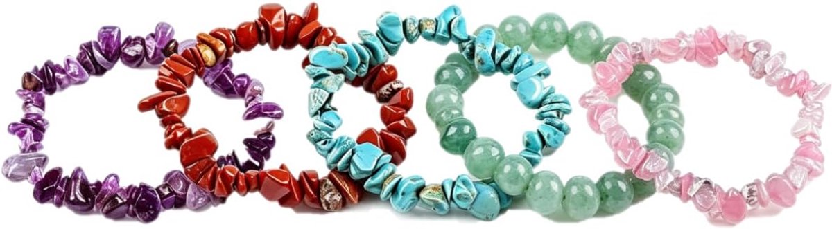 5 stuks kristallen armbanden natuursteen armbanden elastische armband dames kristal grind onregelmatige kleurrijke splinterarmband vriendschapsarmband cadeau