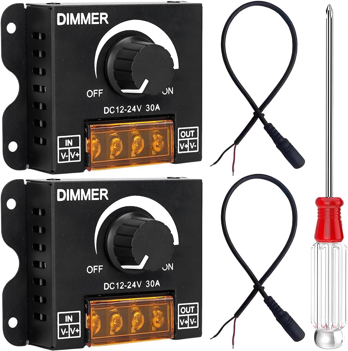12V-24V DC 30A led-dimmerschakelaar, aan/uit-schakelaar met instelbare frequentiedimming, voor monochrome ledstrip, behuizing van verzinkt ijzer