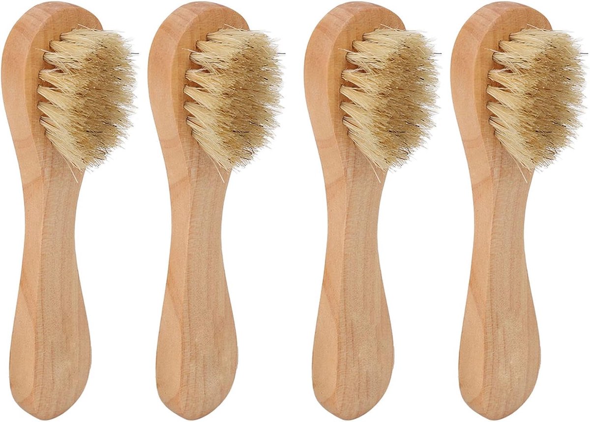 Dailygoods- Gezichtsborstel voor Diepe Peeling - 4 Stuks - Grashouten Handvat - Natuurlijke Zwijnenharen - Dagelijkse Reiniging - Massage - Scrubborst