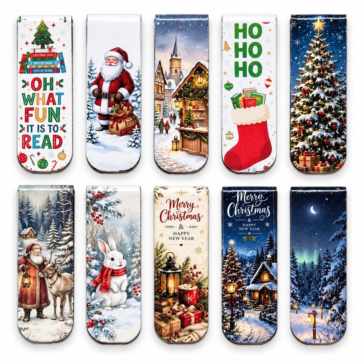 Viwado® Magnetische Boekenleggers 10 Stuks – Kerst Boekenlegger Set met Kerstman, Kerstsok, Kerstboom, Sneeuwkonijn en Winterlandschappen – Feestelijke Pagina Markeerders voor Boeken – Kerstcadeau voor Lezers en Boekenliefhebbers
