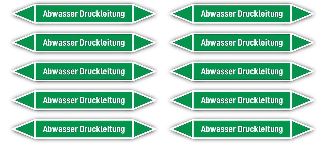 100 x 15 mm, 10 stuks - groep 1 - water - pijpleidingmarkering - volgens DIN 2403 - taal: Duits - afvalwater drukleiding