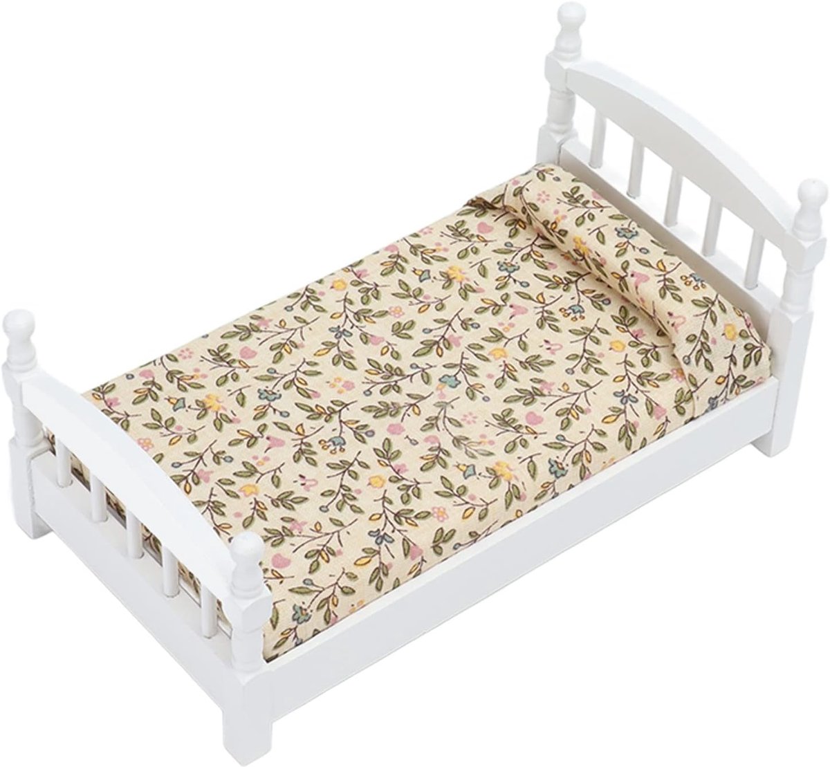 Dailygoods- Poppenhuisbed Elegant - Houten Meubilair - Slaapkamer Decoratie - Matraskussen - Voor Kinderen - Decoratief Stuk - Poppenhuismeubilair