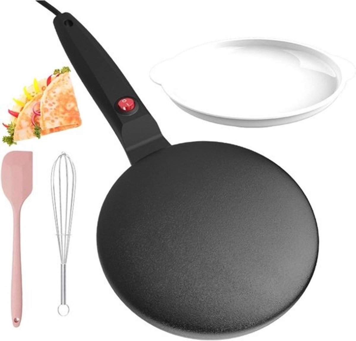 Elektrische Pannenkoekenmaker - Handheld Bakplaat - Thuis Bakken - Automatische Temperatuur - 20cm Diameter - Zwart