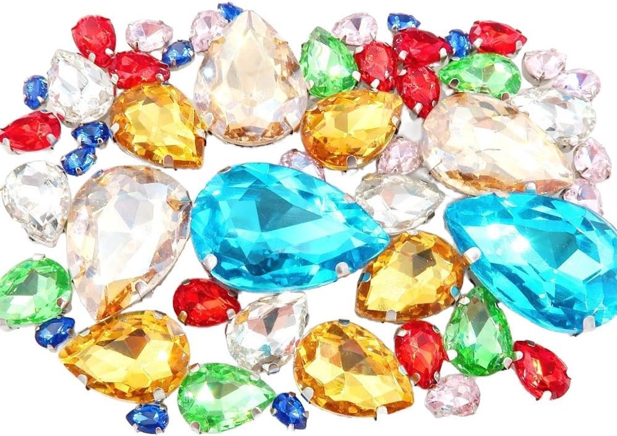 50 stuks strass-steentjes om op te naaien, waterdruppelvorm, sierstenen, diamant, glazen strassteentjes met gat, kristallen strass, voor doe-het-zelf kleding, schoenen, tas, decoratie, lichte