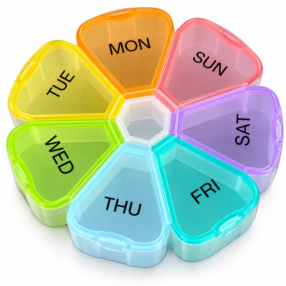 Ecorare - Ronde Pillendoos 7 Dagen - 7 Kleurrijke Vakken - BPA-vrij - Medicijndoos Week