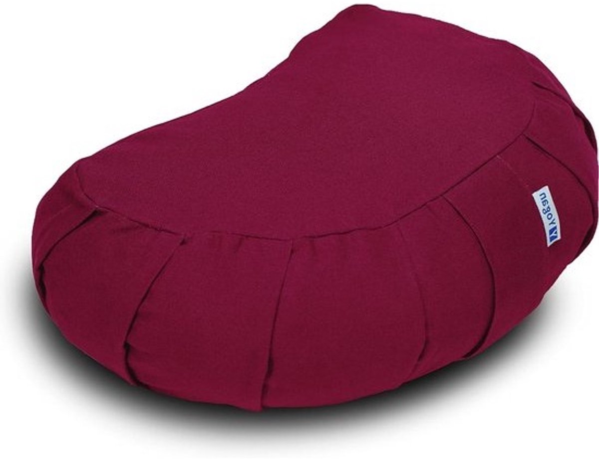Halve Maan Yogakussen - Meditatiekussen Bolster - Meditatie Comfort - Natuurlijke Boekweitvulling - 40 x 30 x 14 cm - Bordeaux