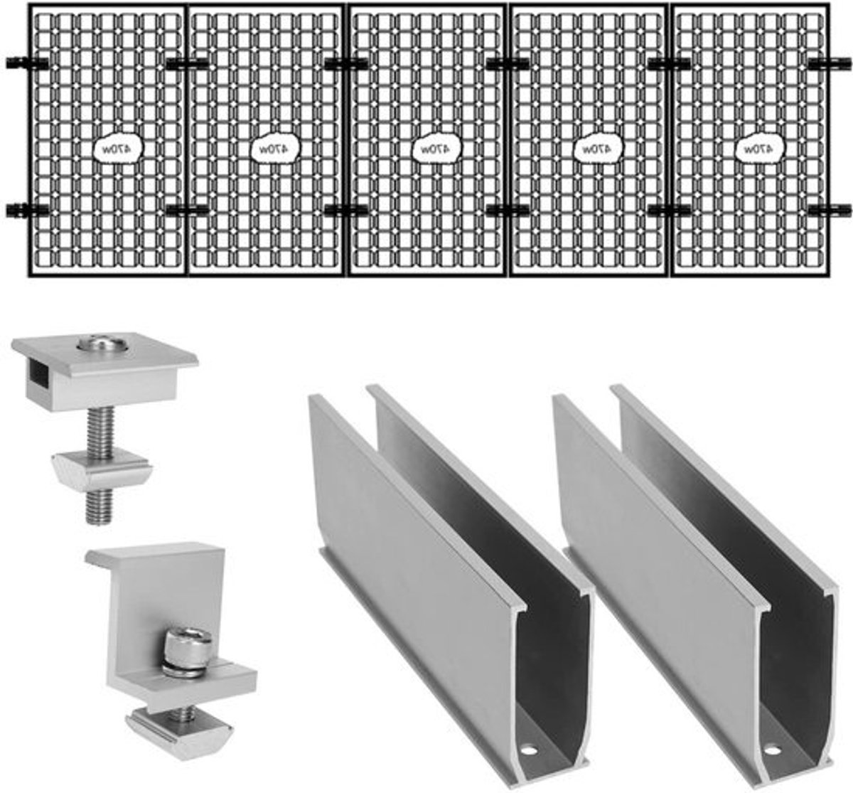 Montagekit Zonnepanelen - PV Systeem Houder - Balkon Energie Opwekken - Universeel Verstelbaar - 30 mm Klemmen - Aluminium
