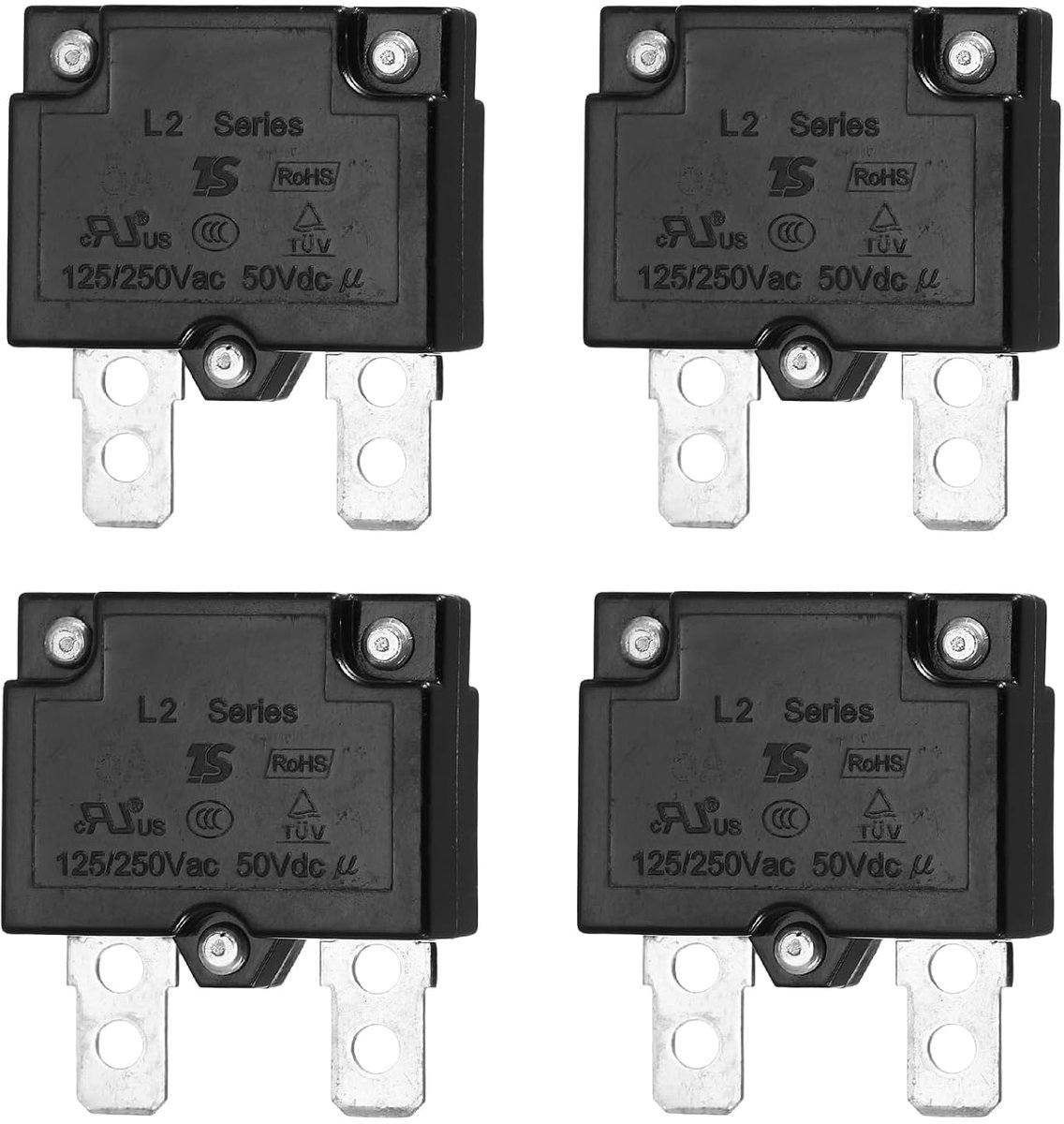 Thermische stroomonderbreker met knop, 5 A, 125/250 V AC, 50 V DC, thermische overbelastingsbeveiliging met automatische herstart voor industriële auto's, 4 stuks