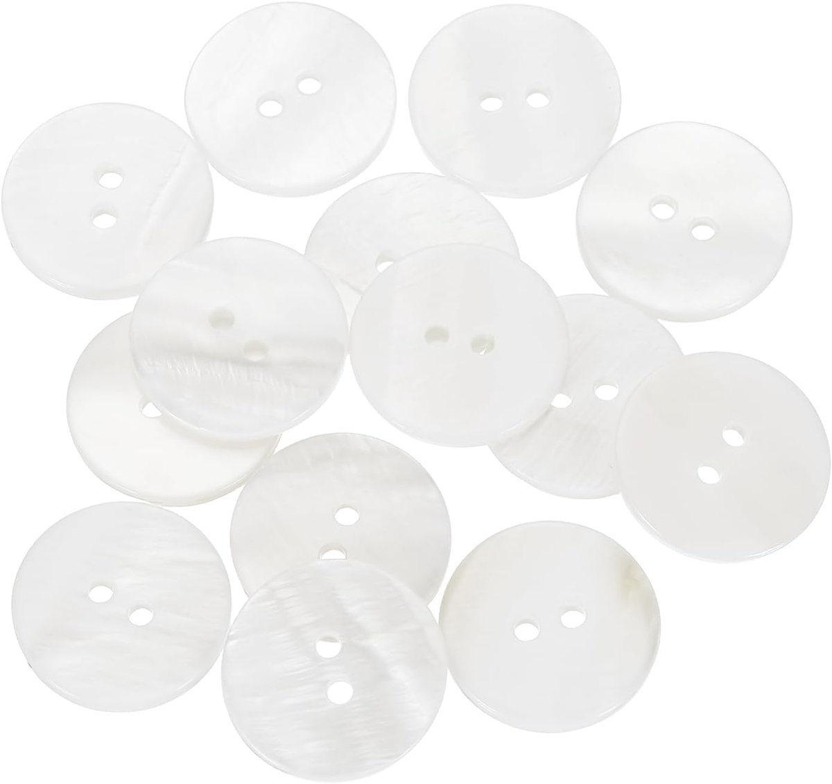 Knopen, 2 gaten, parelmoerknopen, 20 mm, handwerk, voor T-shirts, tassen, doe-het-zelf, decoratie, wit