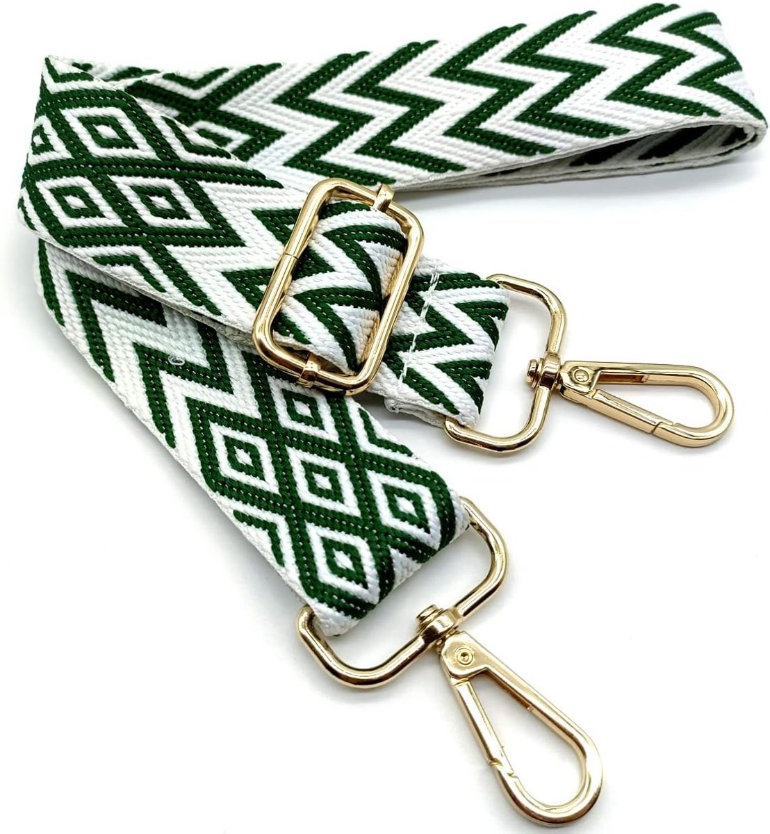 schouderriem, groen en wit, tasriemen om te wisselen, tasriem breed met gouden karabijnhaak, 80-130 cm, schouderriem voor dames, moderne handtas, 3,8 cm, 06