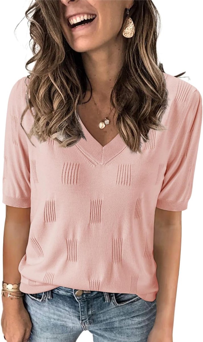 Damestrui, lange mouwen, V-hals, gebreide trui voor dames, casual effen trui