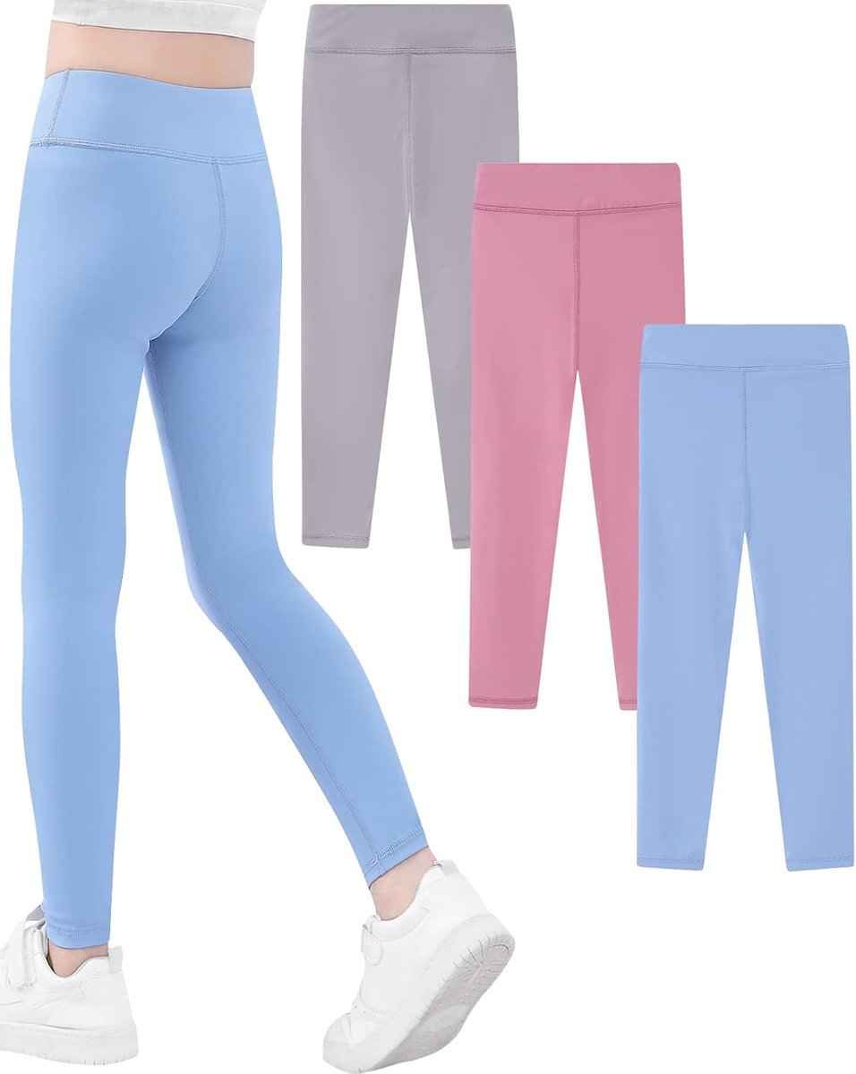 Meisjes Yoga-Legging Kleurrijke Sports Dance Pack van 3 Bordeaux + Lichtblauw + Grijs 9-10 Jaar (Fabrikant Maat 150)