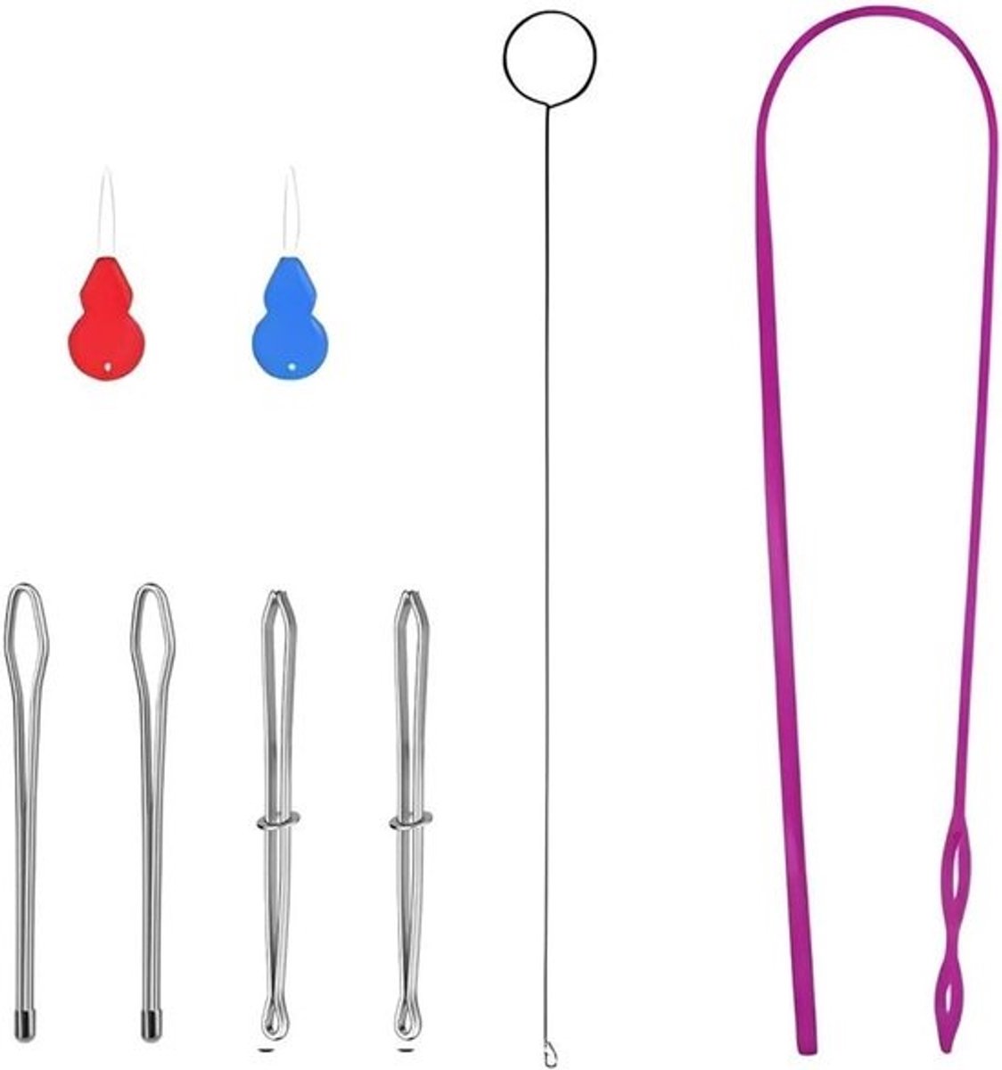 Koord Inrijgers - Naaigereedschap Set - Kleding Repareren - 8 Delige Set - Met Pincet - Metaal Kunststof