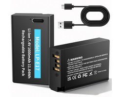 2 stuks LP-E17 type C oplader poort batterijen 1600 mAh voor Canon Rebel SL2, T6i, T6s, T7i, EOS R10, R8, RP, R50, R100, M3, M5, M6, EOS 200D, 250D, 77D, 750D, 760D, 800D, 8000D, RP RP