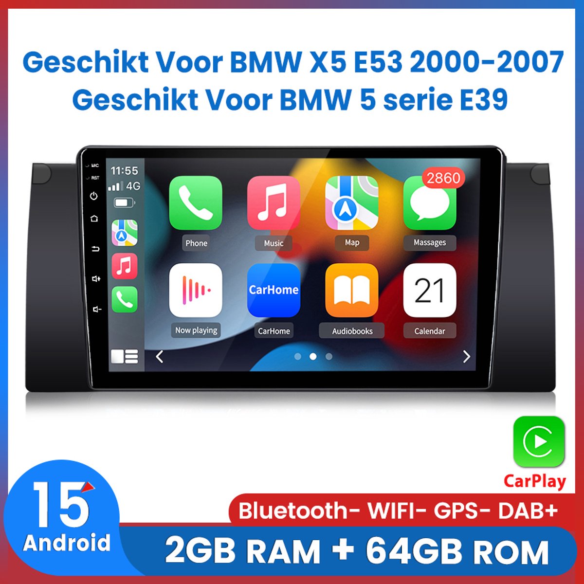 Awesafe 9 Inch Android 15.0 Autoradio - Geschikt Voor BMW X5 E53 2000-2007/5 serie E39 - Draadloos Apple Carplay & Android auto - Ram 2GB + Rom 64GB - GPS Navigatie Bluetooth WIFI FM DSP - Radio Scherm - 2000 2001 2002 2003 2004 2005 2006