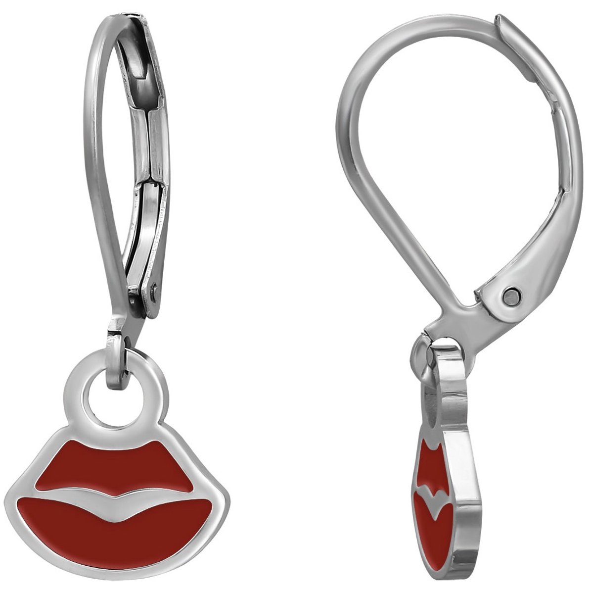 Joy|S - Lipjes bedel oorbellen - Brisure sluiting - Chirurgisch staal - ip/pvd - kussende lippen design met leverback - rood - kinderoorbellen