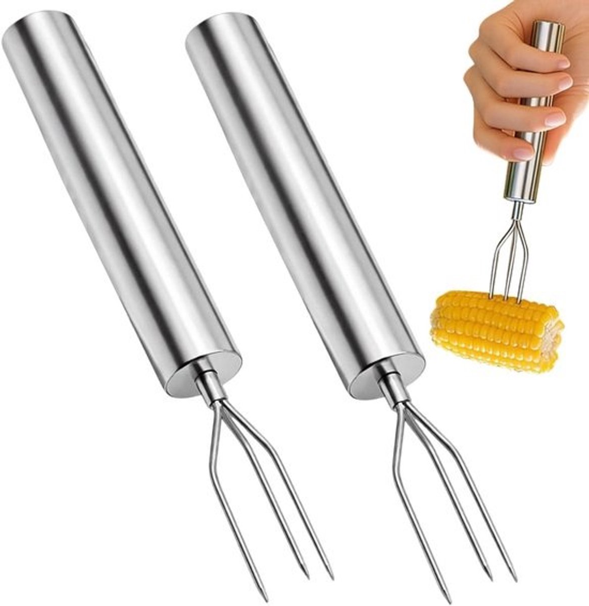 Vleesvork - Grillvork Keuken - Vlees Bereiden - Roestvrij Staal - 2-delig - Zilver
