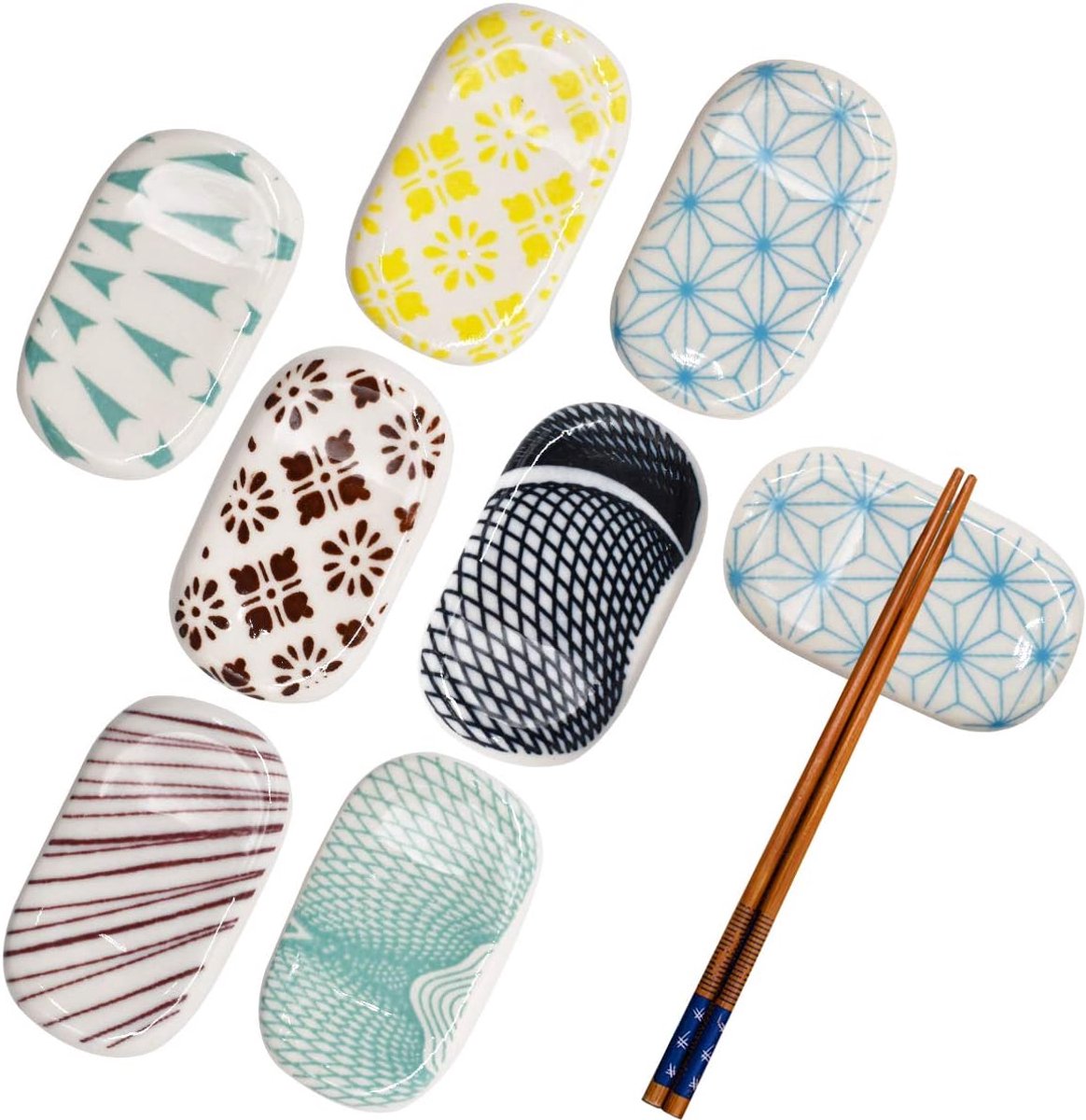 stokjeshouder, 8 stuks keramische eetstokjes van keramiek, herbruikbaar, natuurlijk, voor eetstokjes, klassieke set, bamboe, stijl voor messen, vorken, lepels, sushi-stokjes,