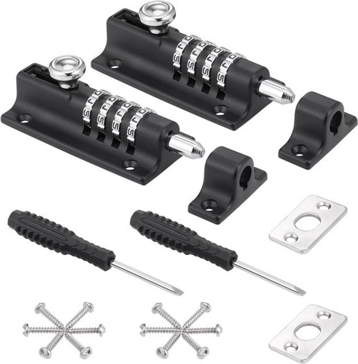 Combinatieboutslot - Poortslot Greep - Schuur Beveiligen - 4-Cijferig Combinatieslot - 2 stuks - Zwart