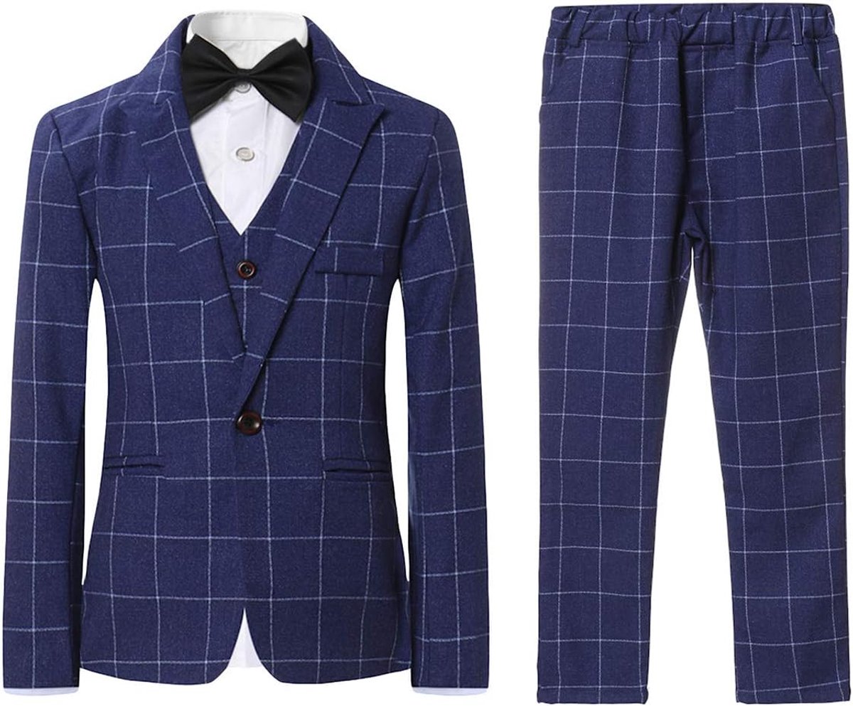 Jongens Pakken 3 Stuk Een Knop Enkele Breasted Plaid Kleur Pakken Bruiloft Party Performance Blazer Vest Broek