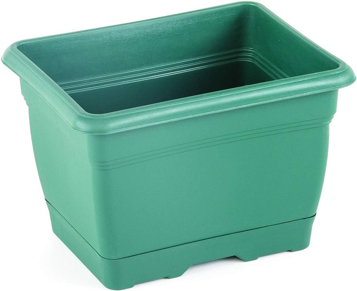 Bakken met wateropvang en vaste waterschaal - donker groene - Balkonbak 21cm