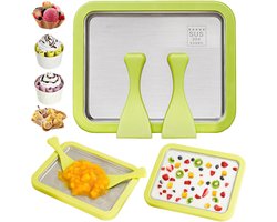 Roll Maker Set met 2 spatels, Instant Ice Cream Maker, DIY Ice Cream Roller Pan voor volwassenen en kinderen, zelfgemaakte gerolde room, bevroren yoghurt, gelato, sorbet (groen, 22,5 x 17,5 cm)