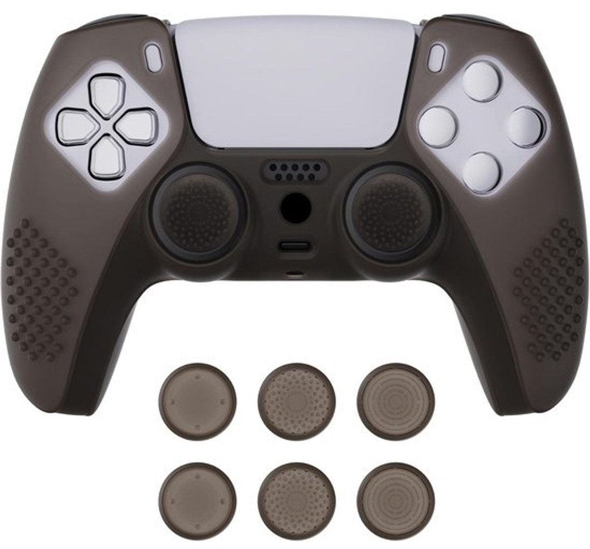 Beschermhoes voor PS5 Controller met 3D Antislip Grip en 6 Duimstick Doppen - Zwart Transparant