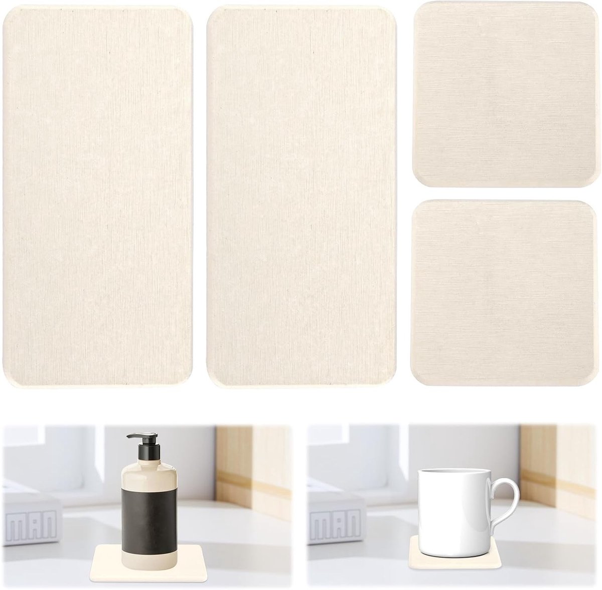 Waterabsorberende Diatomiet Coasters - Set van 4 Onderzetters voor Keuken en Badkamer, Ideaal voor Afvoer en Zeepdispenser, Duurzaam en Stijlvol
