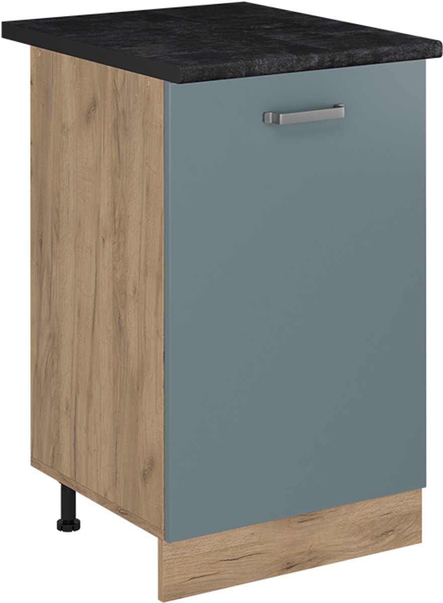 Vicco Keukenonderkast R-Line, Blauw-grijs/Goudkleurig Eiken, 50 cm antraciet werkblad