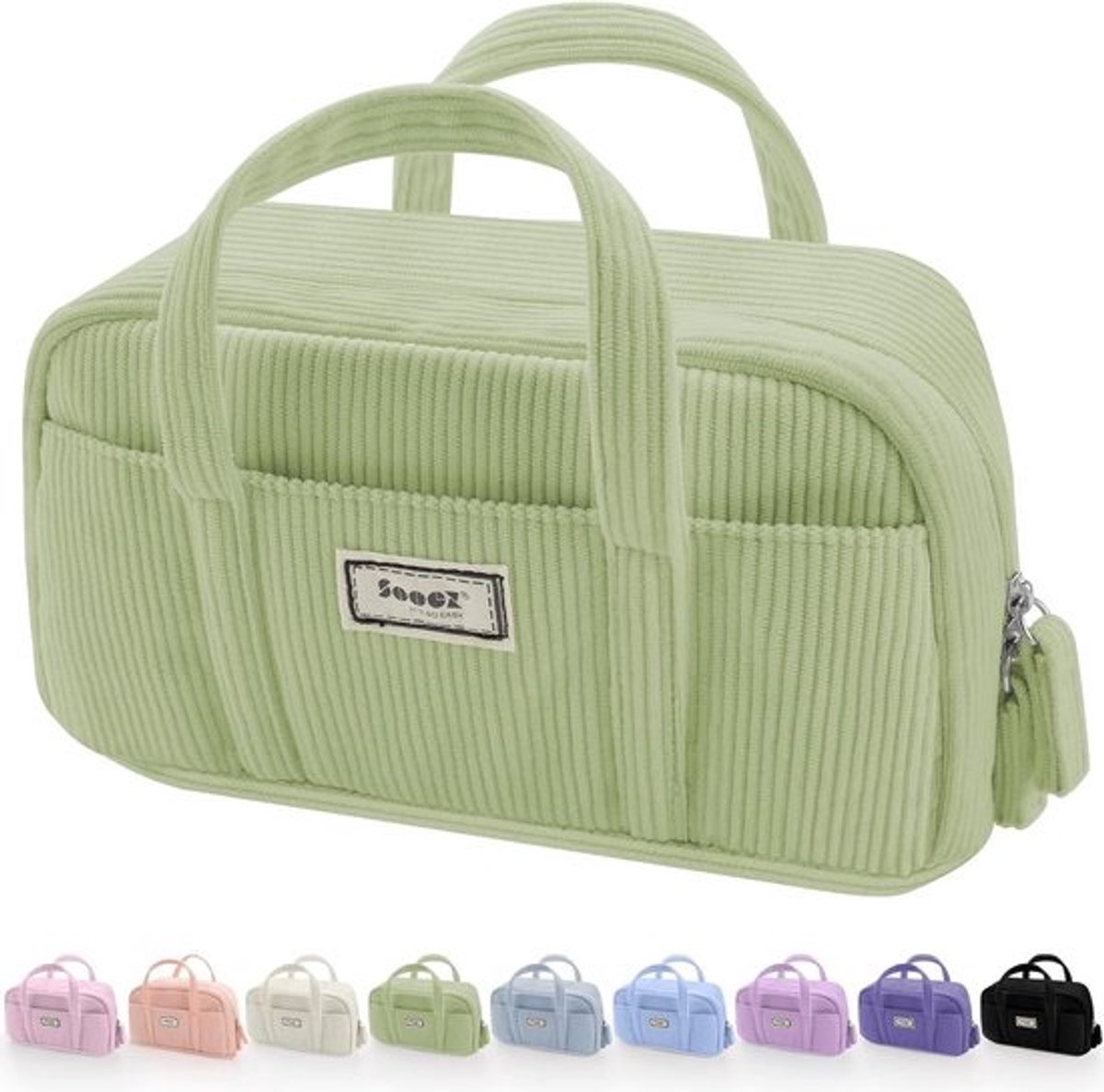 Grote Potlood Etui met 5 Vakken en Brede Opening - Corduroy Pennenbak Organizer