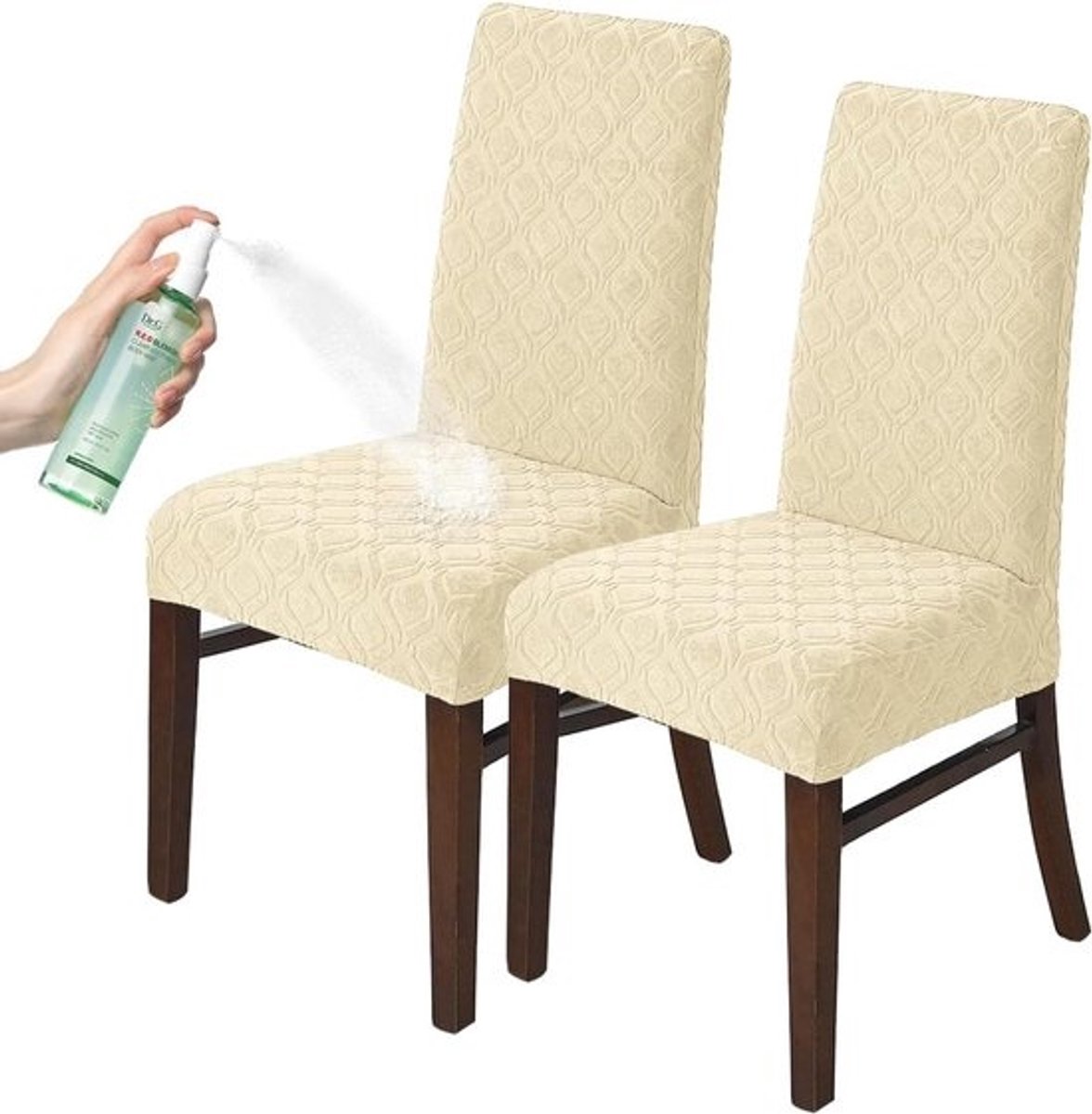 Stoelhoezen Eetkamer - Stoelbeschermers Set - Meubels Beschermen - Waterdicht Stretch Jacquard - Set van 2 - Beige
