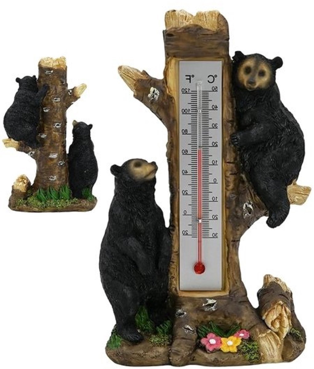 Buiten Thermometer Beer - Tuin Thermometer Weerstation - Temperatuur Meten - Rustiek Dierenontwerp - 27 x 18.5 x 11.5 cm