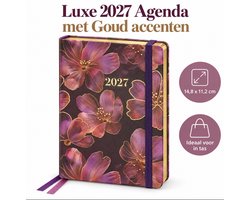 Luxe Agenda 2027 Bloemen – Zwart/Paars – Weekagenda 14,8 x 11,2 cm – Goudaccenten – Schoolagenda & Planner – Meerdere Designs