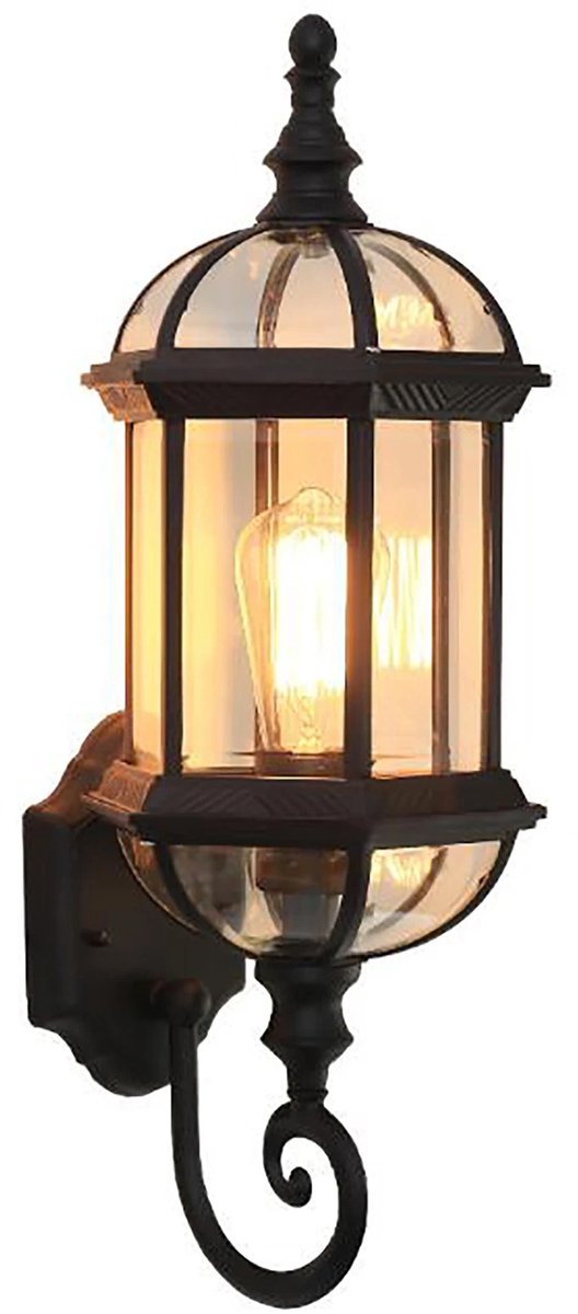 Homezo wandlamp - Klassiek - Transparant glas - Zwart - Buiten - Binnen - Decoratieve details - IP45-bescherming - E27-fitting